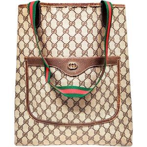 Authentic Gucci Tote Bag Sherry Line Brown PVC